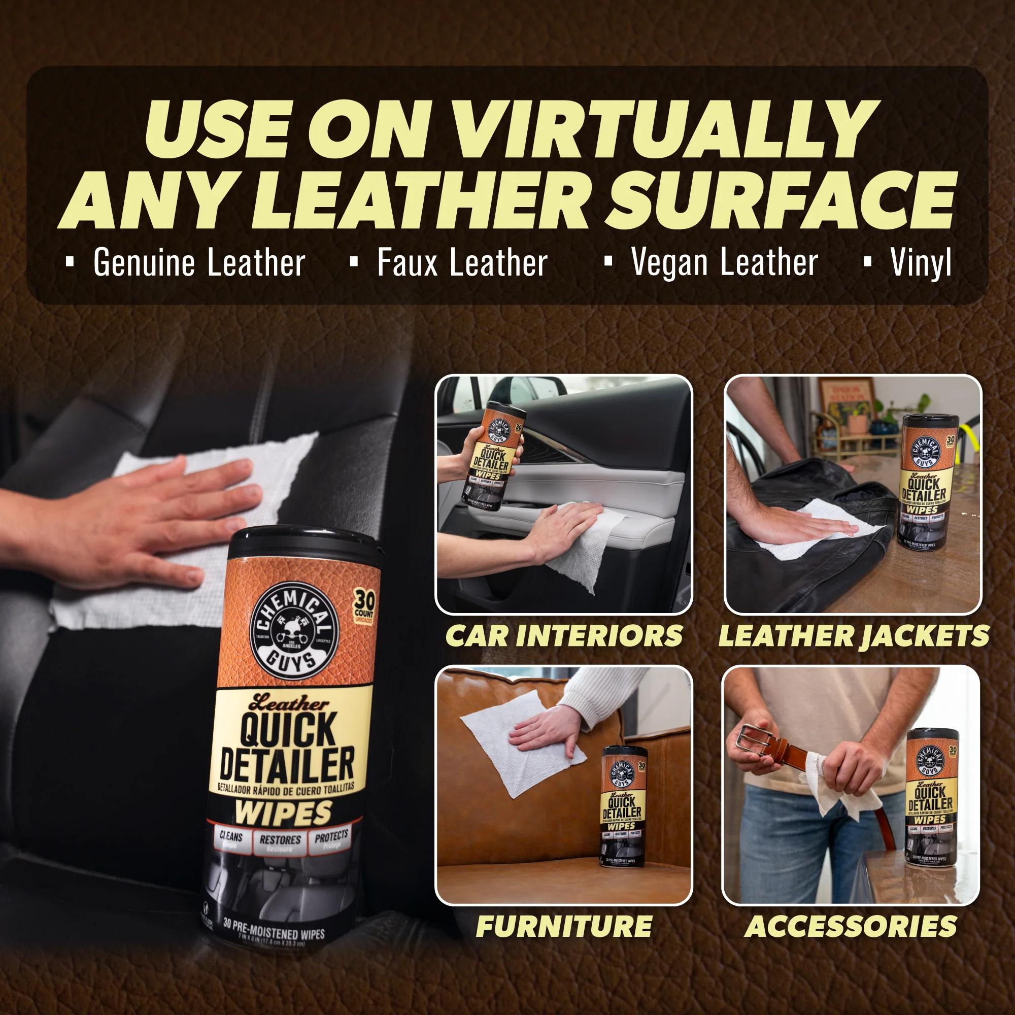 Leather Quick Detailer Wipes 3-Pack Kit 3 Leather Quick Detailer Wipes 3-Pack Kit